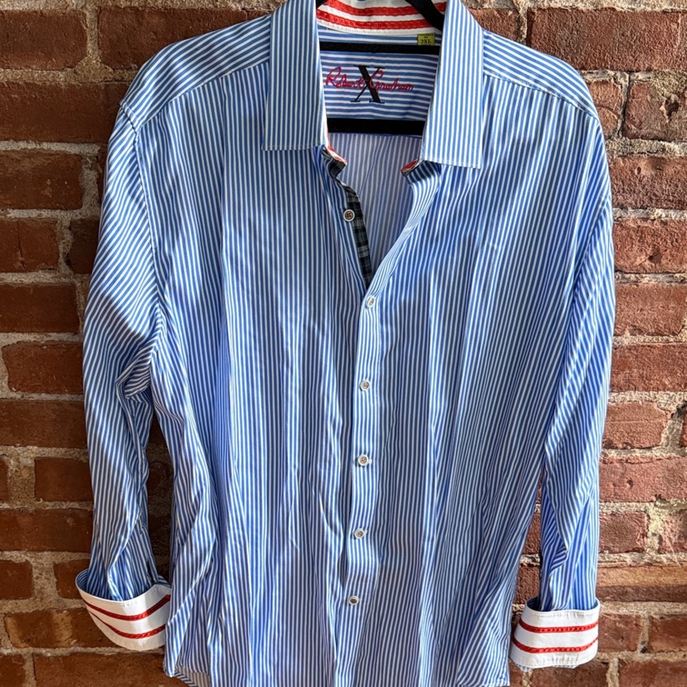 Robert Graham Blue and White Striped Button Down Shirt